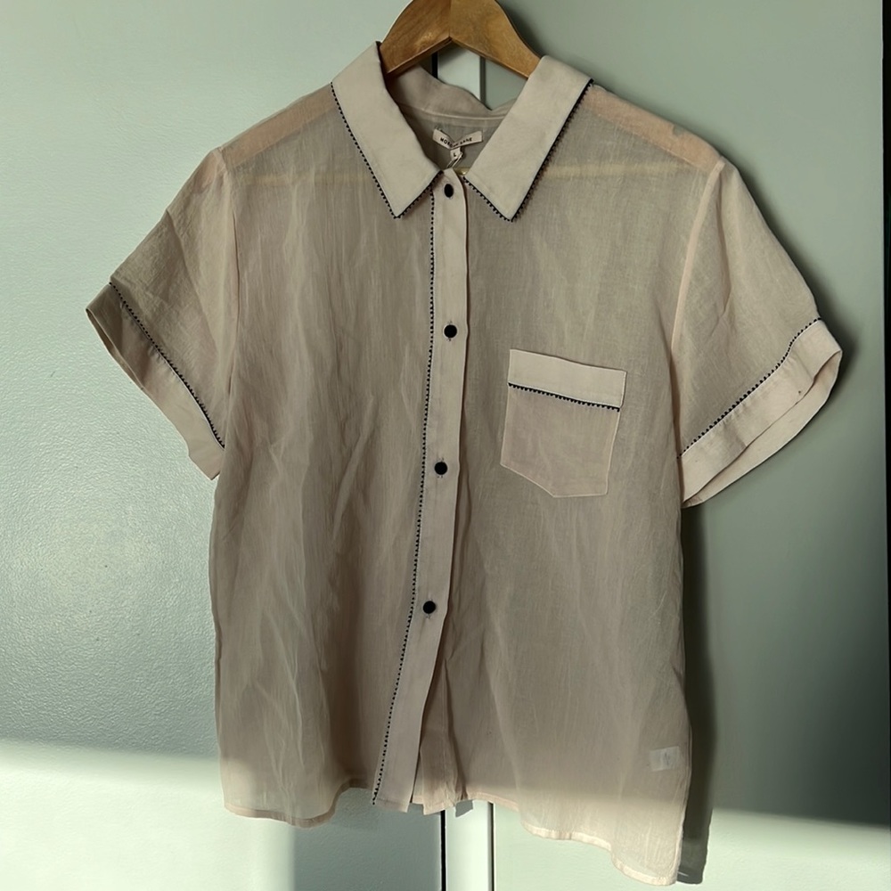 Morgan Lane shortsleeve blouse w/ black details Brand new with tags never worn L